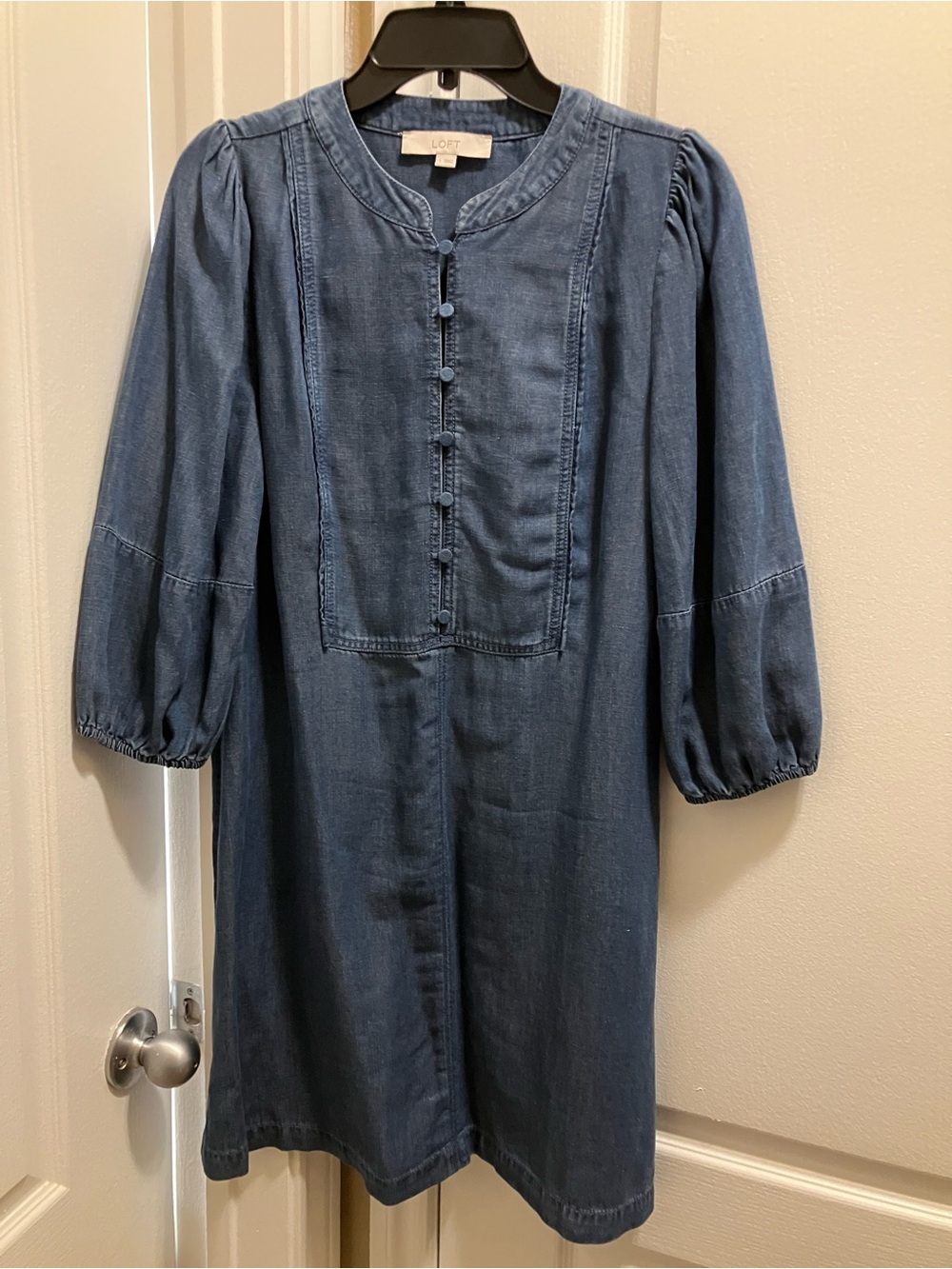 LOFT Indigo Blue Denim Button-Front Dress.